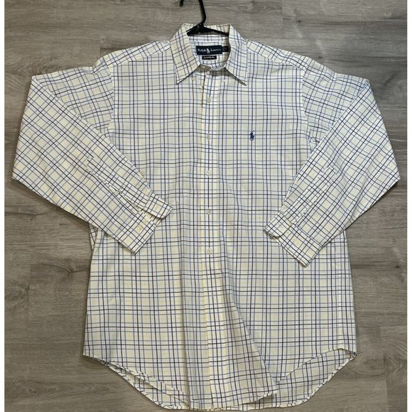 Ralph Lauren Shirt Mens 16 34-35 Classic Fit Button Down White Check Long Sleeve - Picture 1 of 6